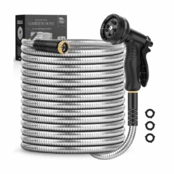 Itsonestep Garden Hose 50 FT, Metal Stainless Steel Water Hose With 10 Function Nozzles | BigEasyMart.com