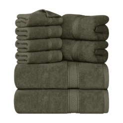 Utopia Towels 8-Piece Premium Towel Set, 2 Bath Towels, 2 Hand Towels, And 4 Wash Clothsm, Dusty Olive | BigEasyMart.com