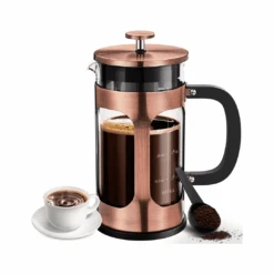 BAYKA 34 Ounce 1 Liter French Press Coffee Maker, Glass Classic Copper Stainless Steel Coffee Press | BigEasyMart.com