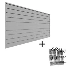 Proslat 33013 PVC Slatwall 8 Ft. X 4 Ft. Light Gray Hook Kit Bundle (20-Piece) | BigEasyMart.com