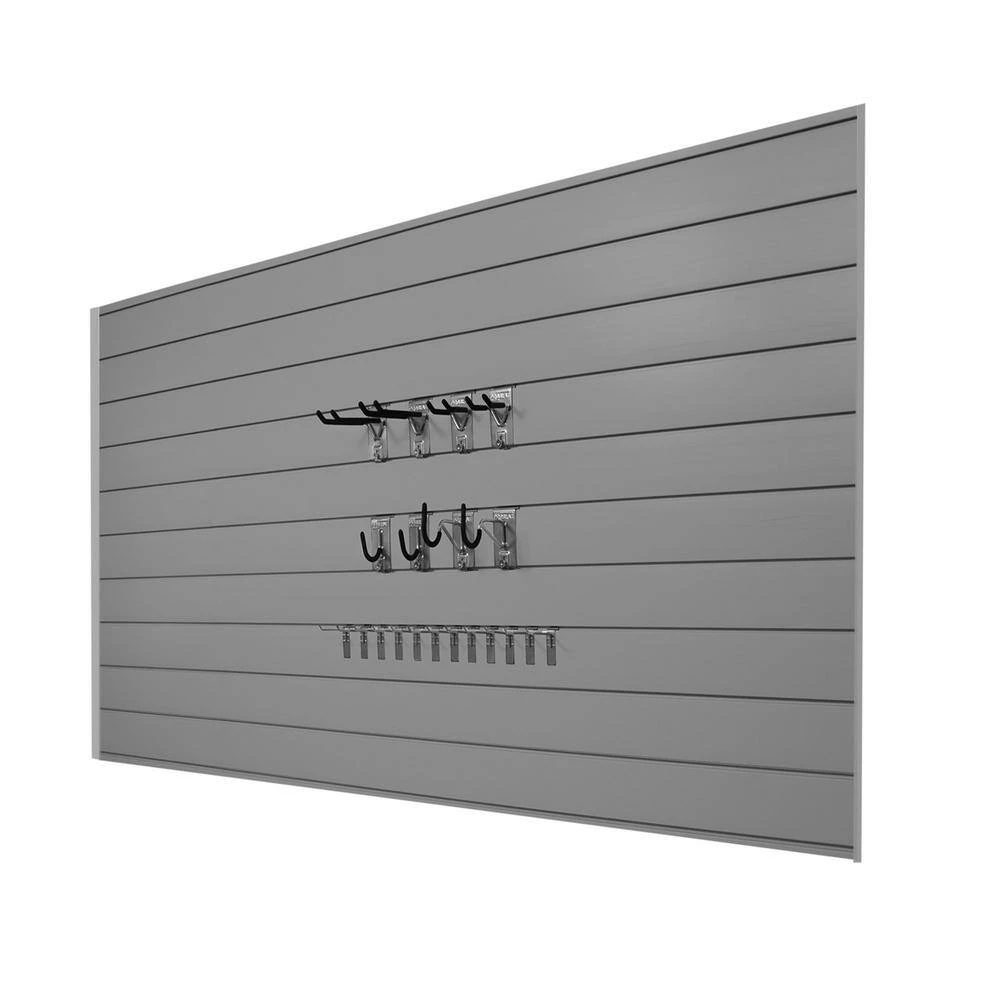 Proslat 33013 PVC Slatwall 8 Ft. X 4 Ft. Light Gray Hook Kit Bundle (20-Piece) | BigEasyMart.com - Image 2