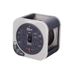 Link2Home EM-EL-275G 25 Ft. 16/3 Extension Cord Storage Reel With 3 Grounded Outlets 2 USB 3.4 Amp And Overload Reset Button | BigEasyMart.com