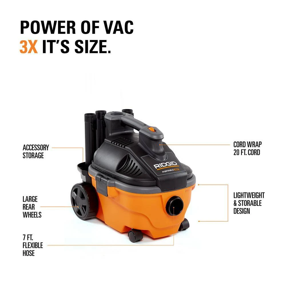 RIDGID WD4070D 4 Gallon 5.0 Peak HP Portable Wet/Dry Shop Vacuum With Fine Dust Filter, Dust Bags, Locking Hose And Accessories | BigEasyMart.com - Image 3