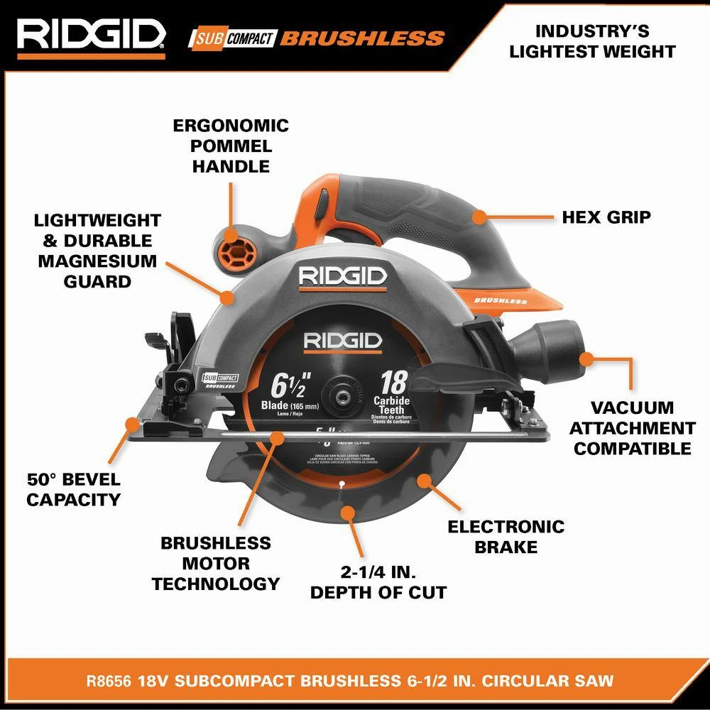 RIDGID R8656B 18V SubCompact Brushless Cordless 6-1/2 In. Circular Saw (Tool Only) | BigEasyMart.com - Image 3