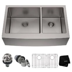 KRAUS 1007185209 Standart PRO Farmhouse Apron-Front Stainless Steel 33 In. Double Bowl Kitchen Sink | BigEasyMart.com