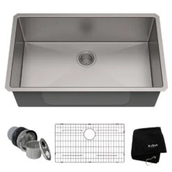 KRAUS Standart PRO 32in. 16 Gauge Undermount Single Bowl Stainless Steel Kitchen Sink | BigEasyMart.com